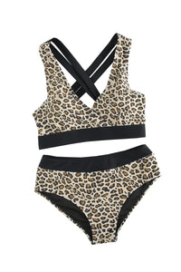 Leopard Print Criss Cross Back Bikini Set