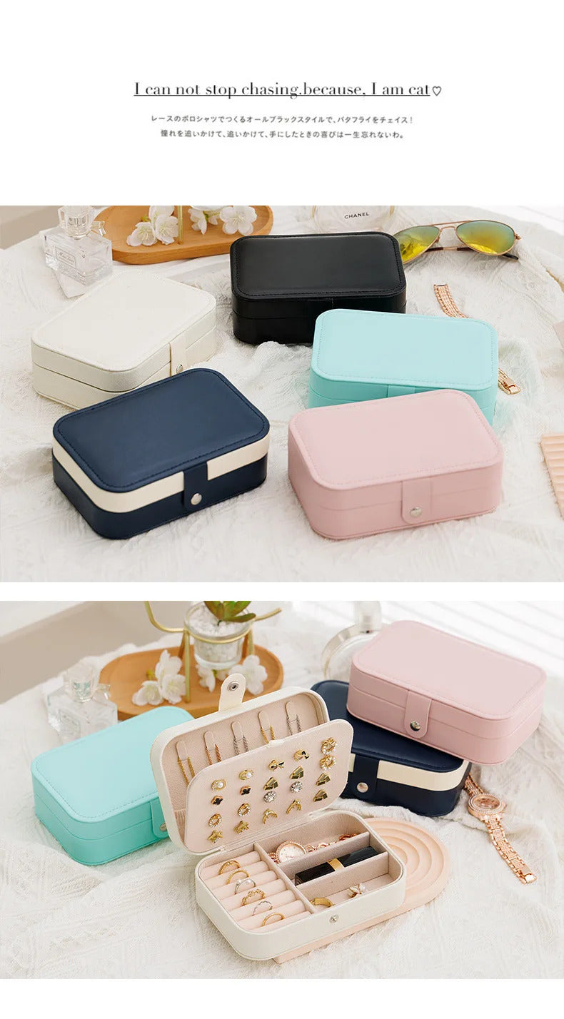 Portable Jewelry Storage Box Travel Organizer Jewelry Case Leather Storage Earrings Necklace Ring Jewelry Organizer Display