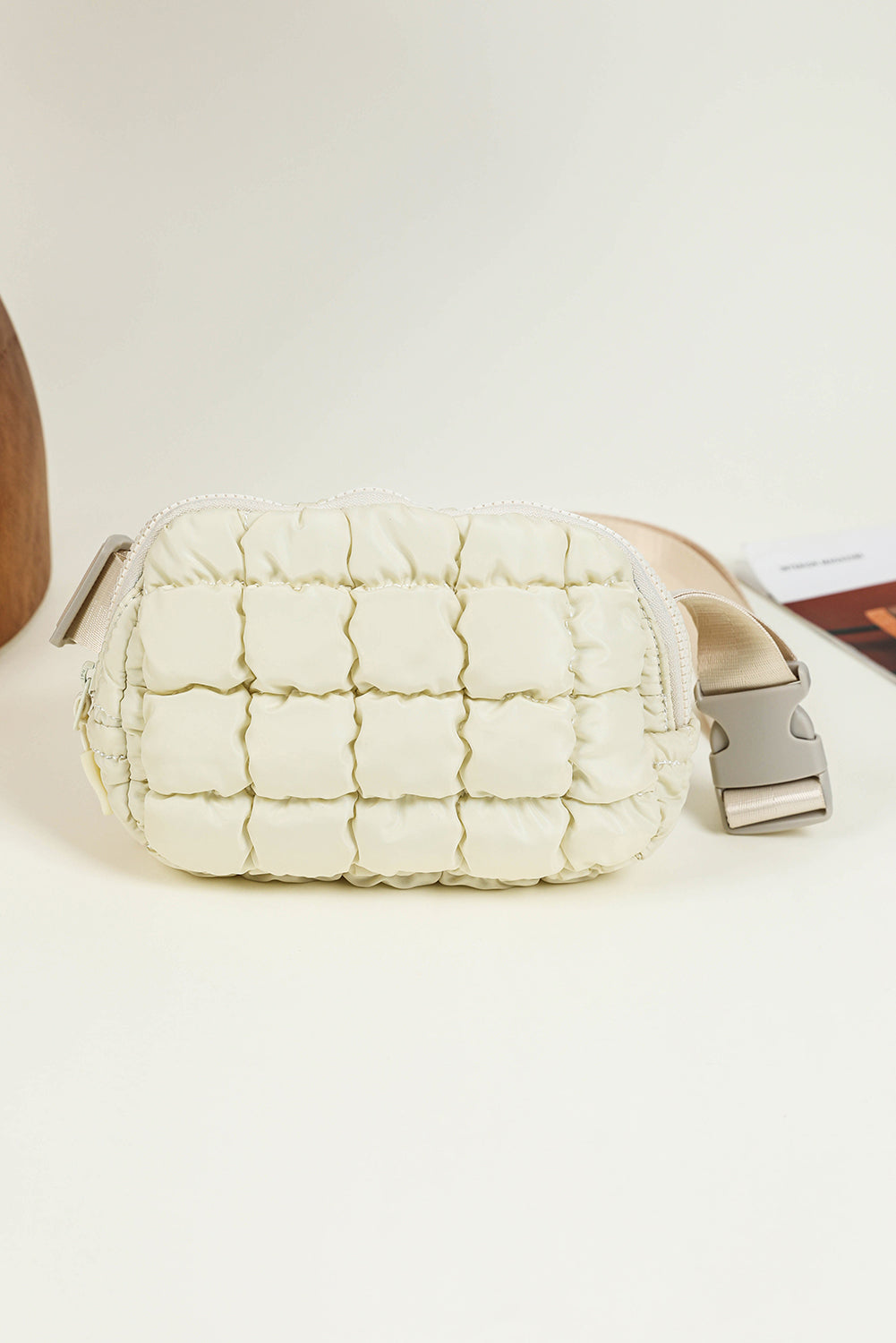 Beige Puffy Quilted Crossbody Bag