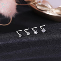 ZS 1PC 18/20G 925 Sterling Silver Nose Stud Gold Color Crystal Nose Piercings Screw L-Shape Retainer Nostril Piercing 2-3.5mm