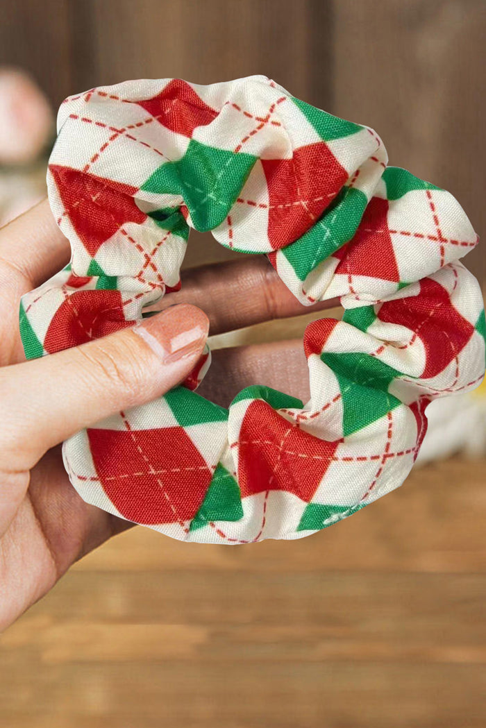 Red Christmas Plaid Color Block Hair Scrunchie