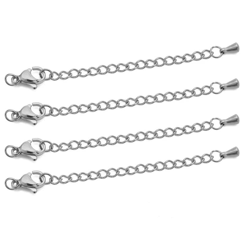 10pcs Stainless Steel Extension Chains with Lobster Clasps Connector Link Necklace Tail Making DIY Bracelet Accessories Supplies