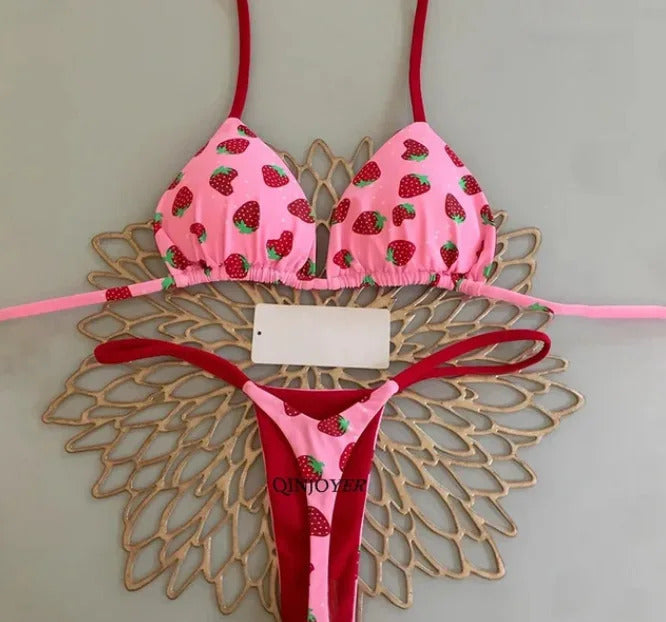 New Women's Bikini Split Print Swimwear Fashion G-string Beach Holiday