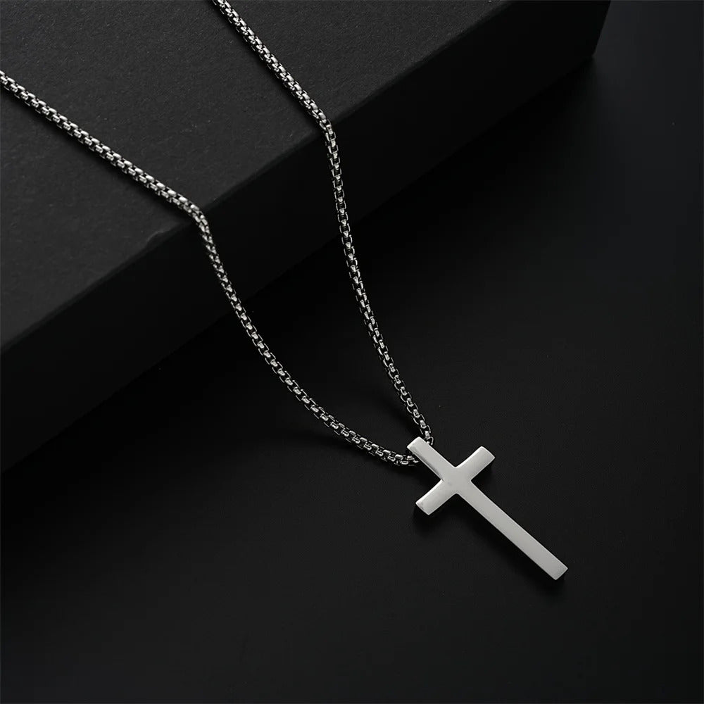 3pcs Set Men's Stainless Steel Metal Cross Pendant Chain Necklace Bracelet Ring Jewelry Set Male Hip Hop Daily Wear Accessories