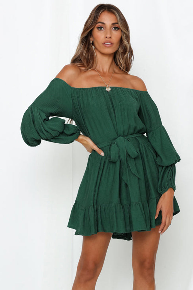 Women's Off-Shoulder Tiered Bubble Sleeve Ruffled Dress