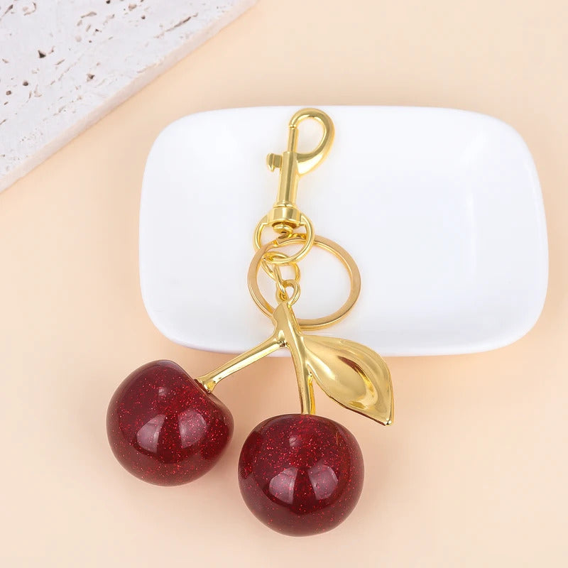 Red Cherry Bag Charm Keychain Exquisite Elegant Small Fresh Cherry Y2K Keyring for Women Backpack Purse Pendant Accessories Gift