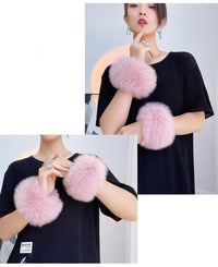 Natural Fox Fur Cuffs Wrist Arm Warmer Women Jacket Coat Sleeve Fur Triming Ladies Bracelet Real Fur Wristand Glove Snap Ring