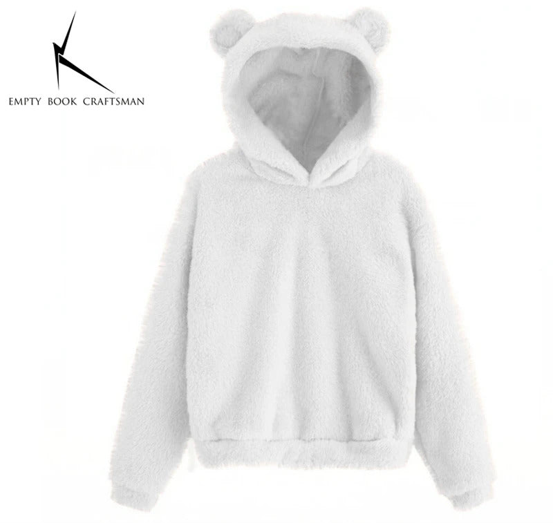 Autumn Winter Women's Hoodies Winter Women Long Sleeve Rabbit Ear Hood Sweatshirt Cute Plush Warm Casual Hoodie Tops