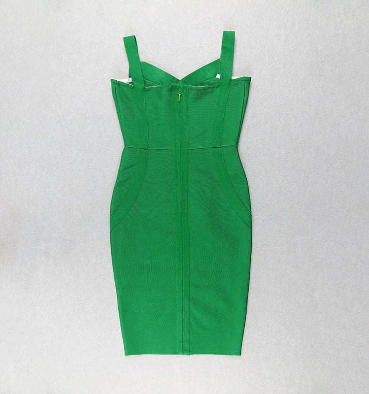 High Quality Pink Green Red Bodycon Knee Length Rayon Bandage Dress Evening Party Dress Vestidos