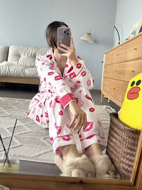 100% Cotton Pajamas for Women Loose Cartoon Long Sleeve Pants Loungewear Women 2 Piece Set Pj Women Outfit Sleepwear Set Pijamas