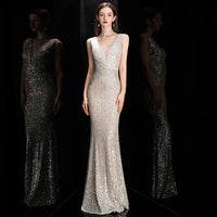 DEERVEADO Elegant V Neck Sequin Evening Dress Long 2023 New Women Mermaid Formal Dress Party Gown Bodycon Maxi Prom Dress