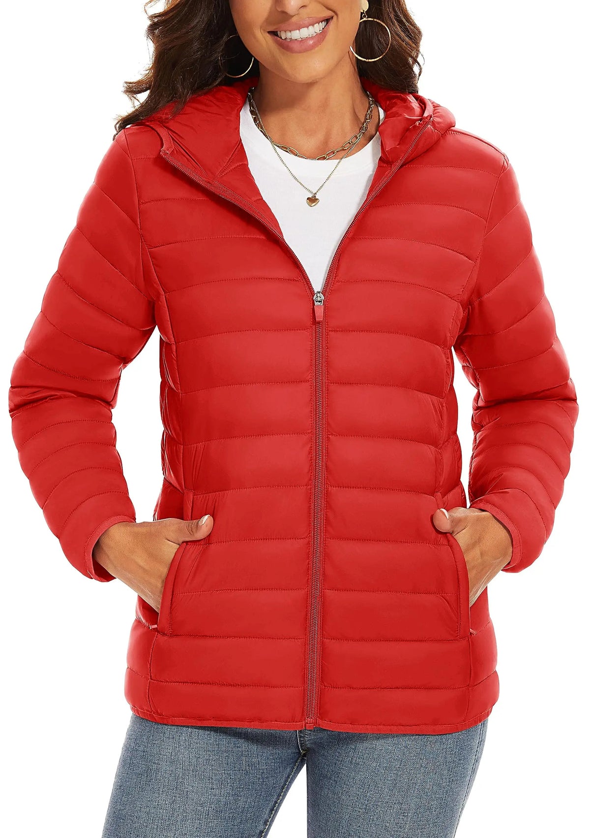 TACVASEN Full Zip Up Hooded Puffer Jacket Womens Winter Quilted Warm Coats Casual Windbreaker Padded Lightweight Outdoor Outwear