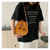 Large Capacity Capybara Plush Shoulder Bag Cartoon Capybara Handbag Unisex Capybara Handbag