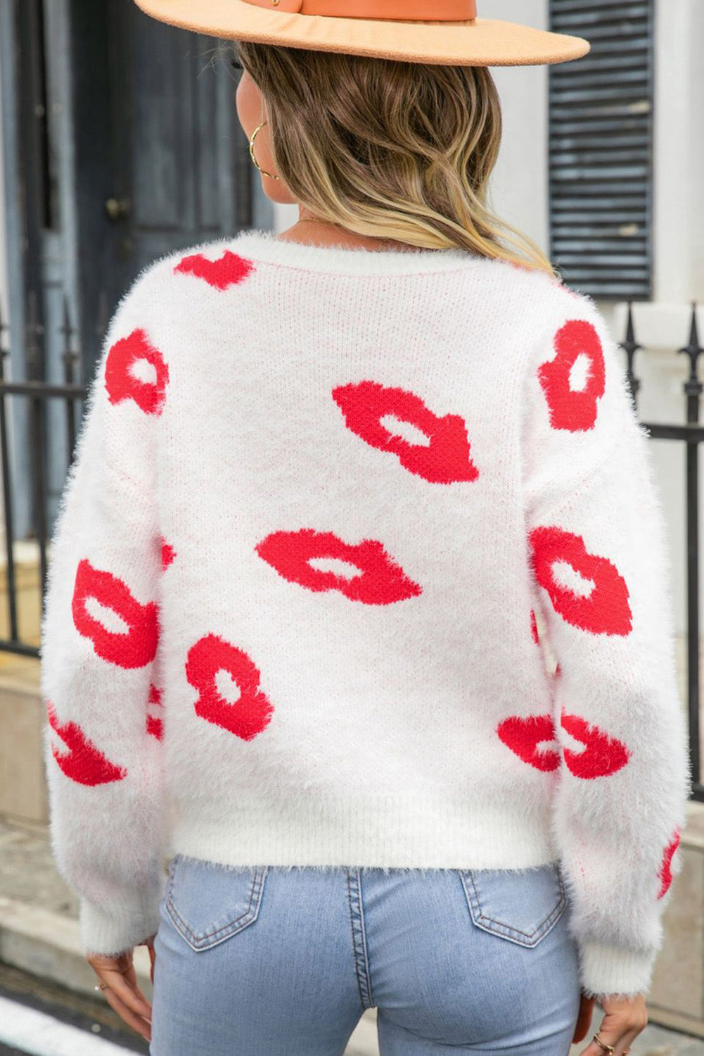 Bright Pink Valentine Kisses Fuzzy Sweater