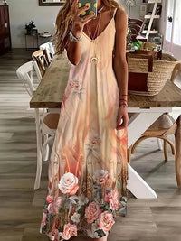 Hawaiian Vacation Travel Sexy V-neck Suspender Flower Dress Fresh Small Floral Street Fashion Sexy Party Dinner Evening Dress