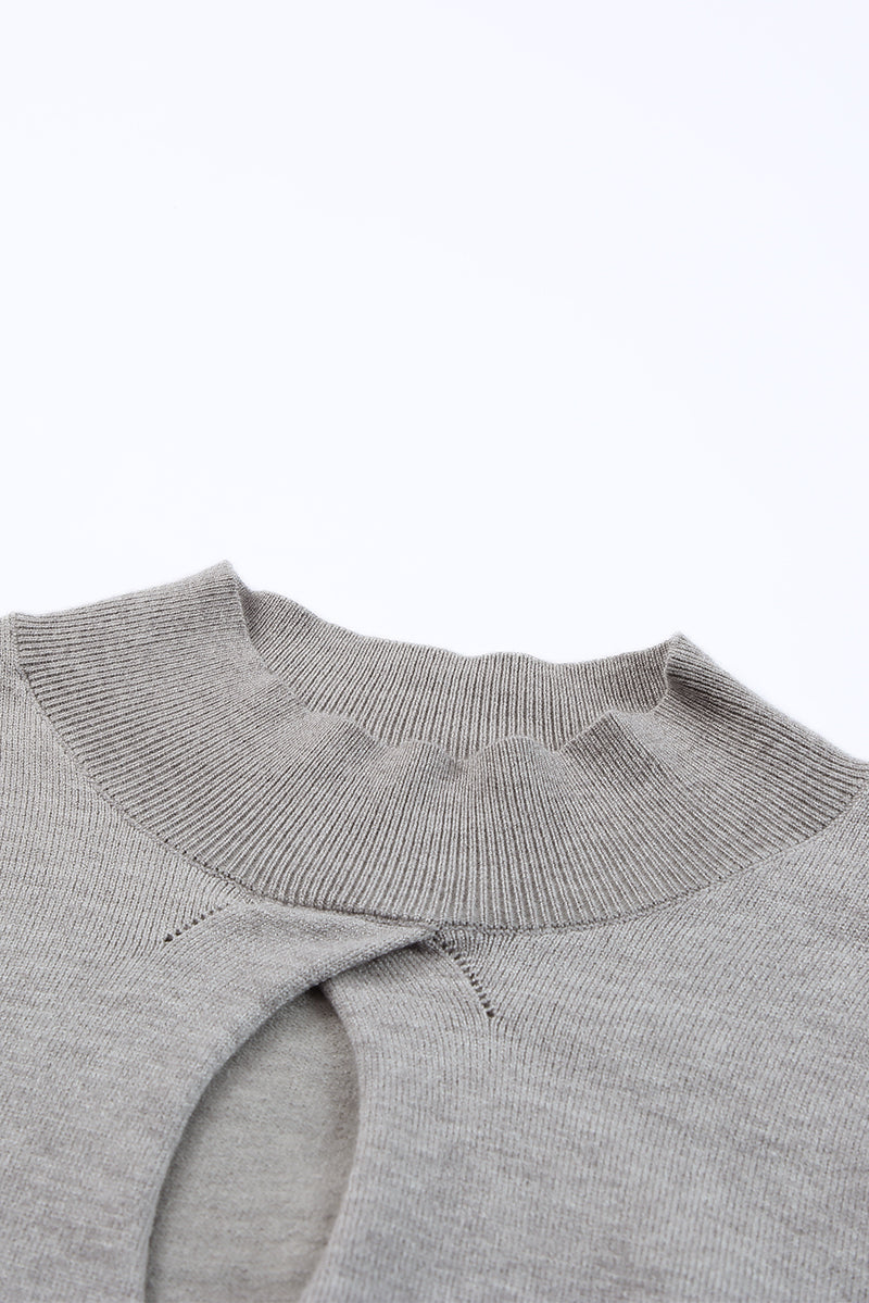 Gray Mock Neck Keyhole Sweater