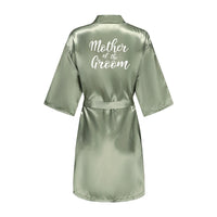 Grass Green Women's White Letter Bride Bridesmaid Short Satin Robes for Wedding Party Getting Ready