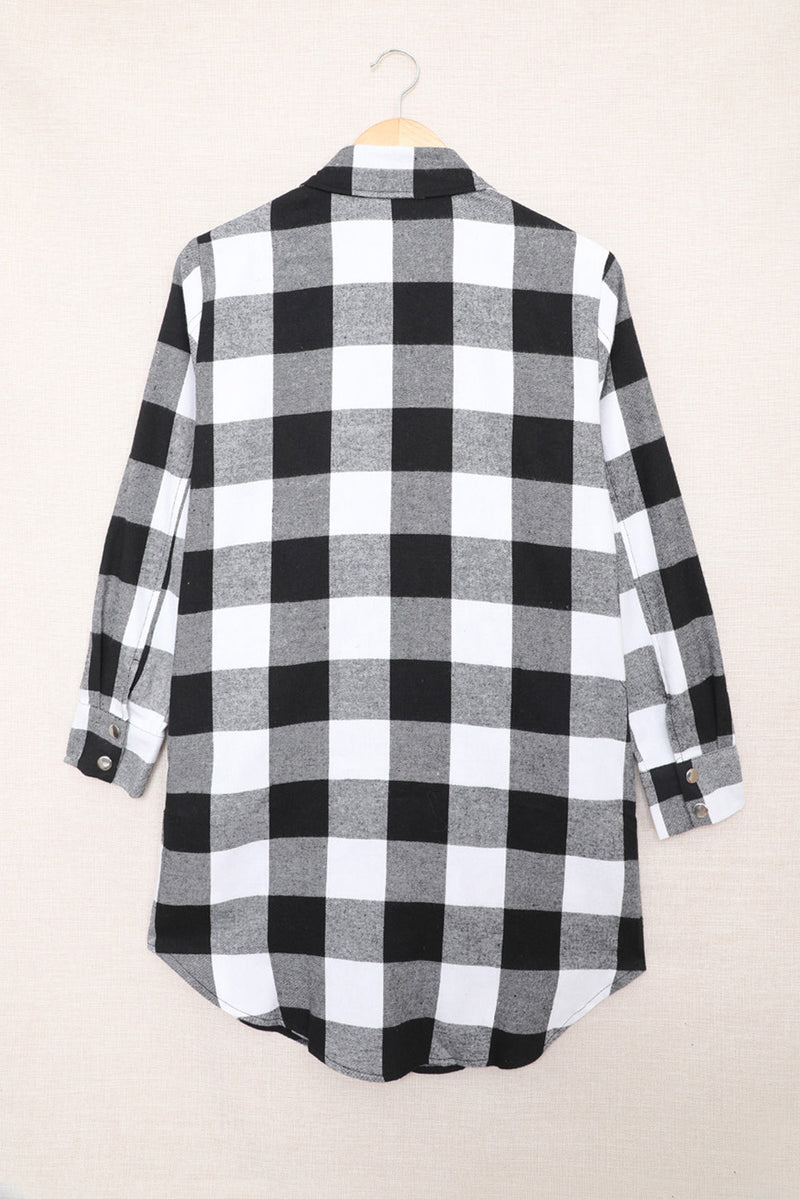 Blue Turn-down Collar Plaid Shirt Jacket