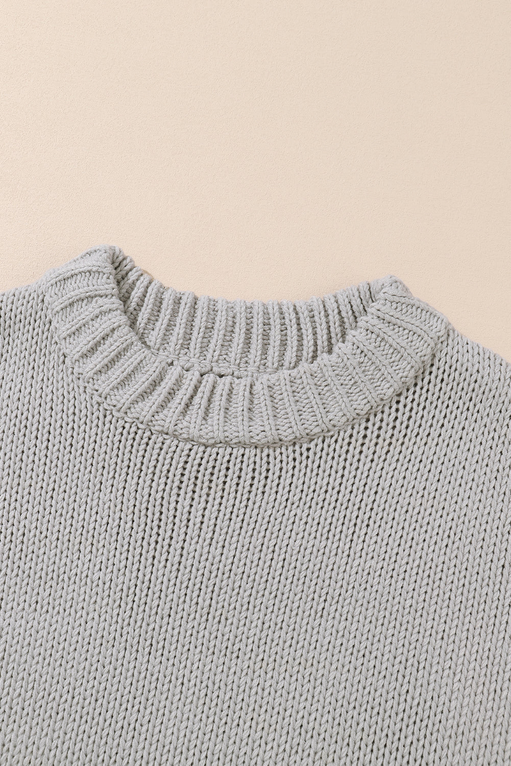 Light Grey Chunky Knit Turtle Neck Drop Shoulder Sweater