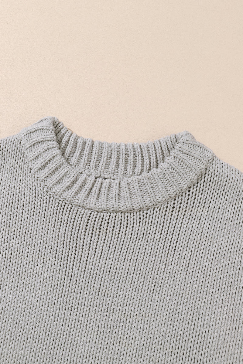 Light Grey Chunky Knit Turtle Neck Drop Shoulder Sweater