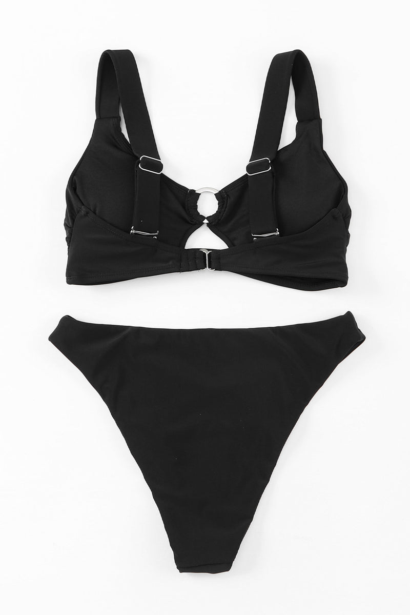 Black O-ring Decor Active Bikini 2pcs Swimsuit