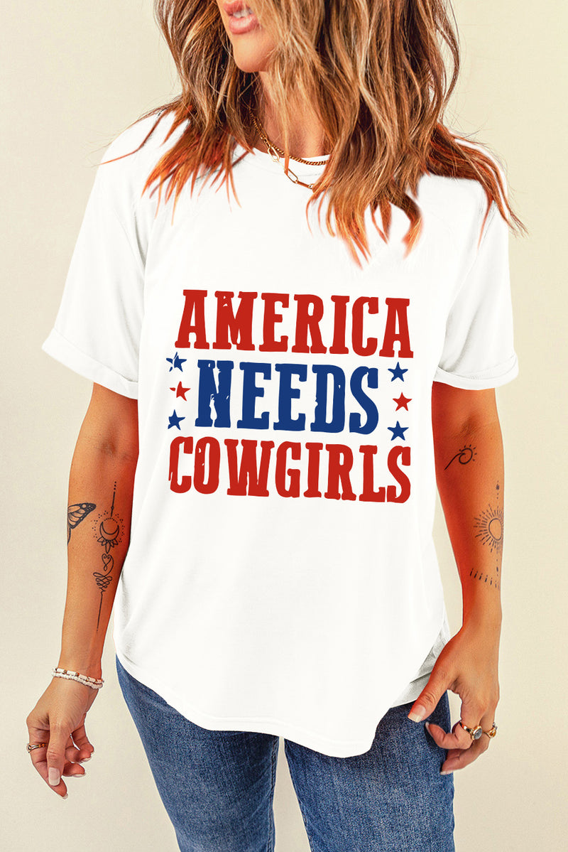 White America Needs Cowgirls Crew Neck Graphic Tee