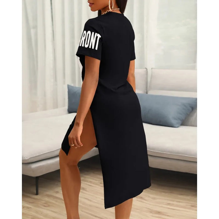 2024 Spring Summer New Women's Round Neck Short Sleeve Letter Printed T-shirt Dress Sexy Mini Dress