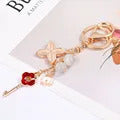 Imitation Pearl Keychain Sweet Letters Ribbon Bowknot Keyring Accessories Metal Buckle Women Bag Charms Best Gifts Jewelry