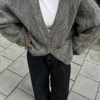 Casual Knitted Cardigan Women Loose V-neck Autumn Winter Grey Buttons Sweater Female Long Sleeve Solid  Knitwear Lady Streetwear