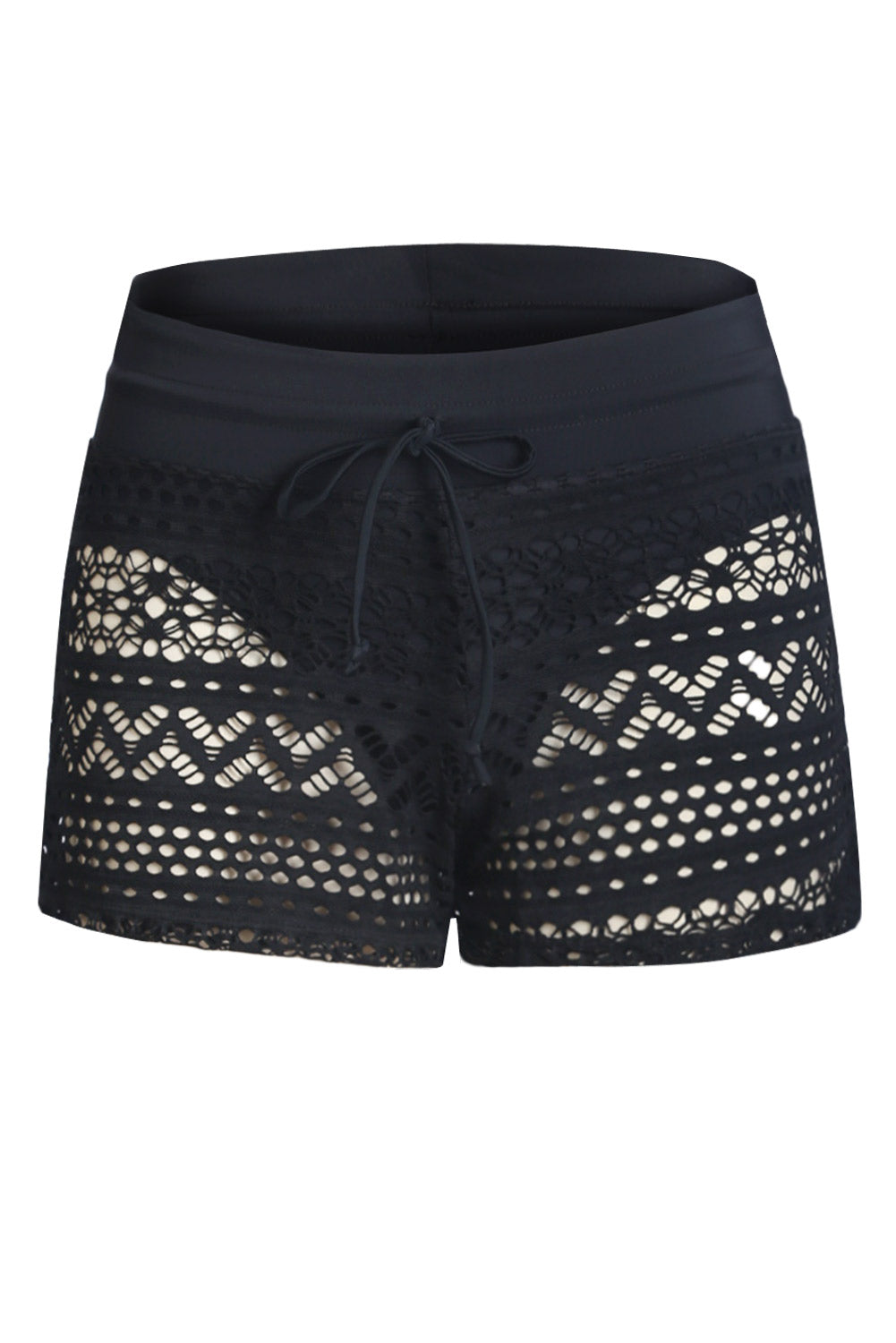 Black Lace Shorts Attached Swim Bottom