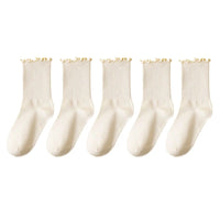 5 pair /Lot Socks for Women Ruffle Cotton Middle Tube Ankle Short Breathable Black White set Spring Autumn