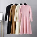 HLBCBG New Straight Autumn Winter Long Sweater Dress Women Split Side Long POLO Neck Maix Sweater Dress Female Basic Loose Dress