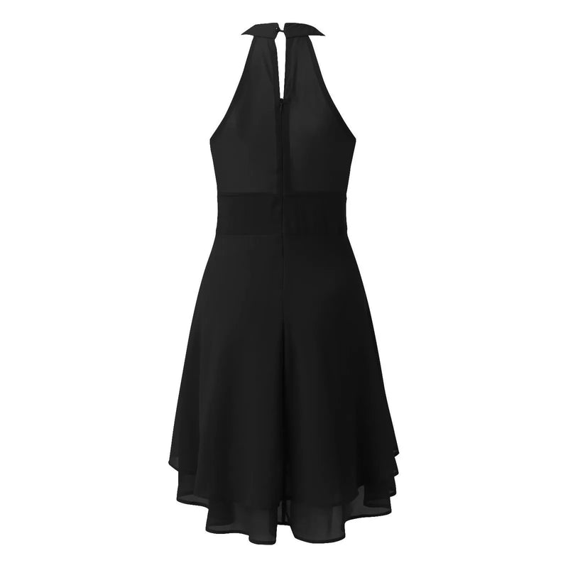 Summer Elegant Women Dresses High Waist Sexy Cropped Layered Solid Halter Dress Ladies Casual Sleeveless Chiffon Party Dress