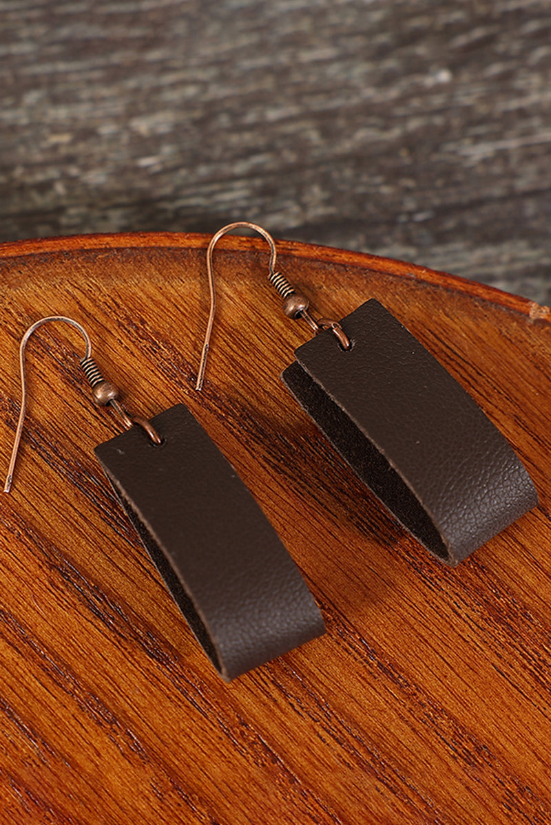 Black Circle PU Leather Drop Earrings