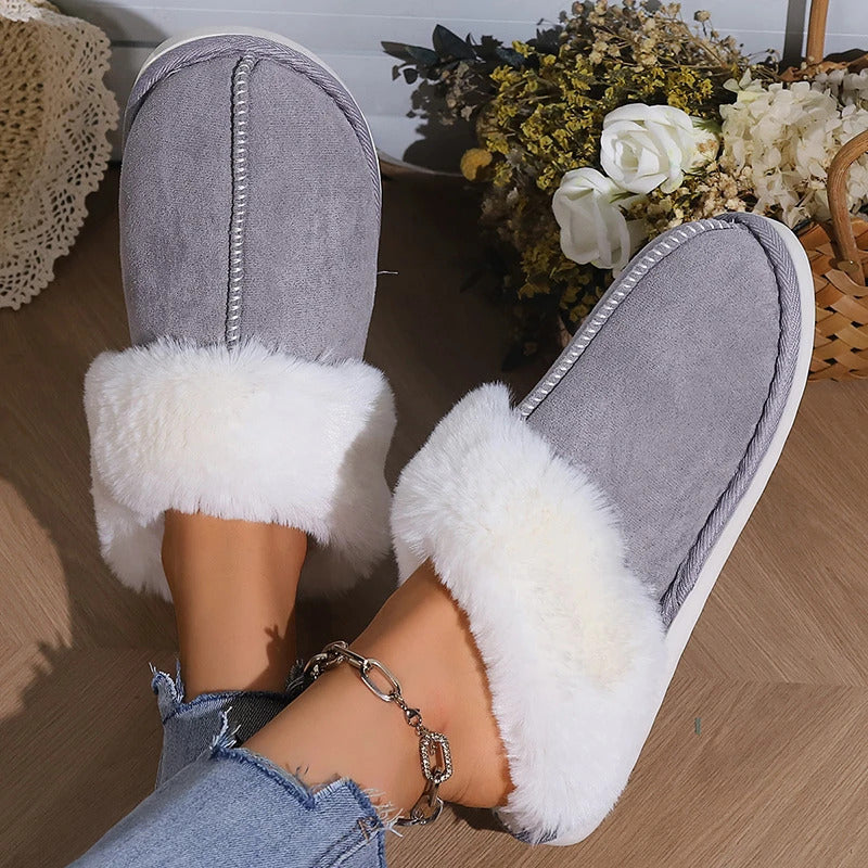 Fluffy Fur House Slippers Winter 2024 Fashion Warm Plush Couple Cotton Shoes Women Faux Suede Indoor Bedroom Couple Slippers