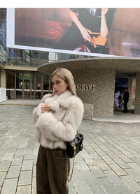 2024 Luxury Brand Autumn Winter Fur Coat Women Short Lazy Wind Fox Fur Jacket Cropped Fluffy Casaco De Pele Feminino