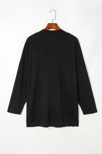 Black Plus Size Side Slits High Neck Loose Sweater