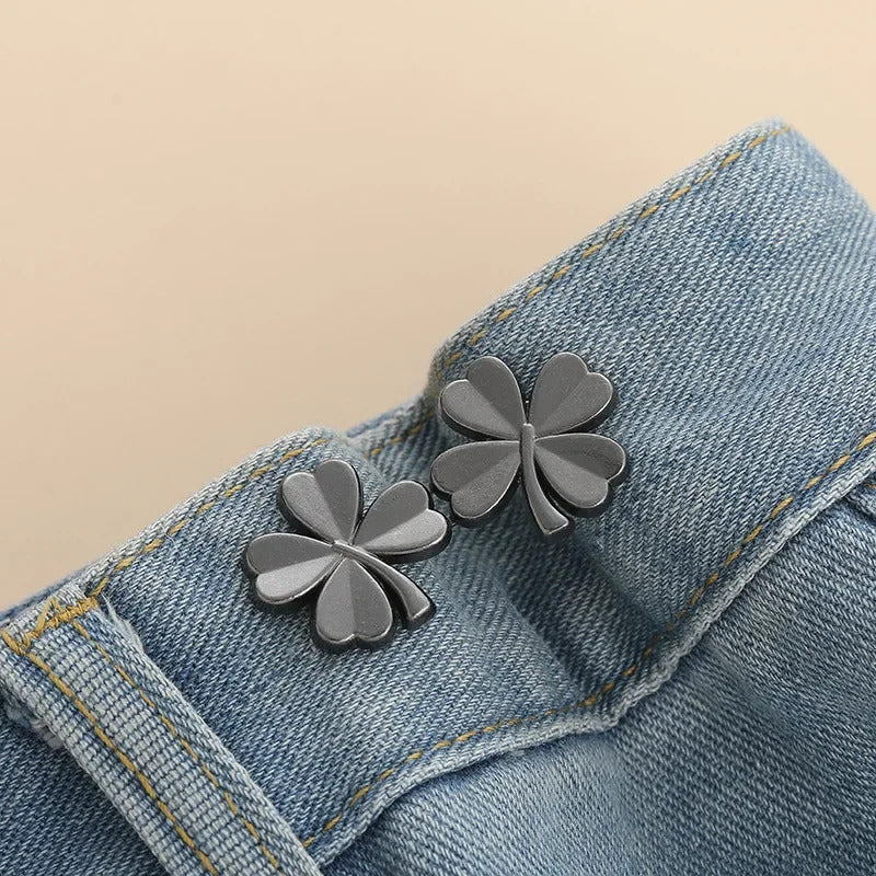 Cute Four-leaf Clover Waist Buckle Removable Nail-free Metal Jeans Pants Clips Buttons Pins DIY Waist Tightener Clothing Buckles