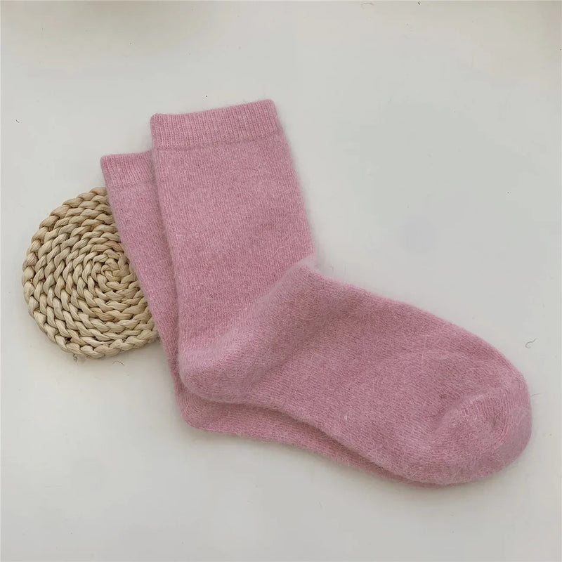 Winter Thicken Warm Long Socks Rabbits Hair Women's Socks Solid Thermal Cashmere Harajuku Crew Sock News Fashion Japanese Kawaii