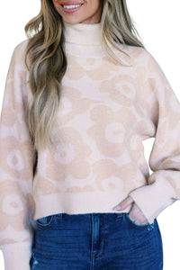 Multicolour Flower Print Turtleneck Sweater