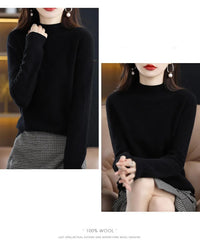 100% Pure Wool Half-neck Pullover In Autumn And Winter New Cashmere Sweater Women's Casual Knit Top Women's Coat 19 Colors