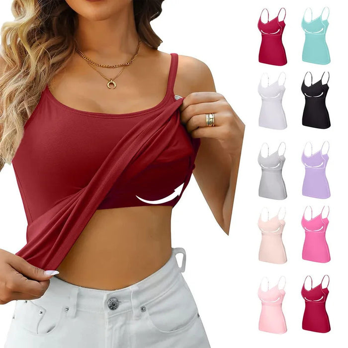 Padded Bra Tank Top Women Modal Spaghetti Solid Cami Top Vest Female Adjustable Camisole With Built In Bra Fitness Clothing