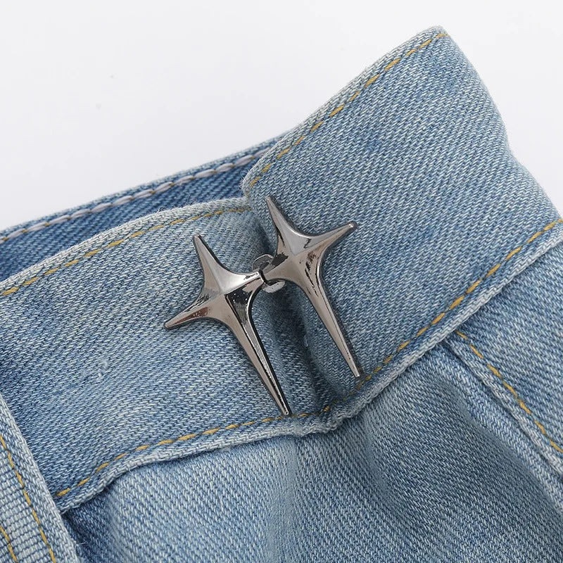 4Set Cross Star Metal Jeans Button Snaps Detachable Pants Clips Buttons Pins DIY Waist Tightener Clothing Buckles Sewing Tools