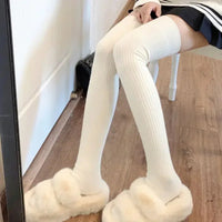 Women Soft Wool Long Socks Autumn Winter Cashmere Solid Knitted Stocking Skinny Casual Knee High Fluffy Warm Thicken Girls Socks