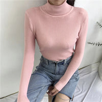 2024 Autumn Winter Thick Sweater Women Knitted Ribbed Pullover Sweater Long Sleeve Turtleneck Slim Jumper Soft Warm Pull Femme