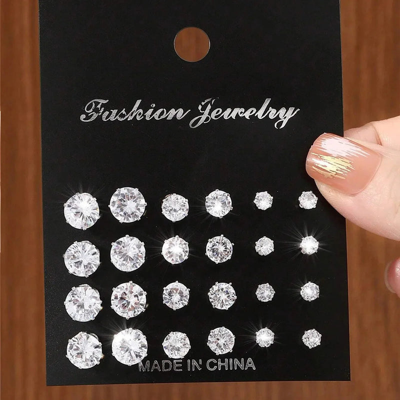 12 Pairs Of Luxurious, Simple, Shiny, And Caring Zirconia Decorative Earrings Are Suitable For Gifts To Parties,And Couples