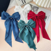 6Styles Girls Long Big Bow Float Satin Clips Back Head Hair Clip Internet Red with The Same Temperament Elegant Hair Accessories