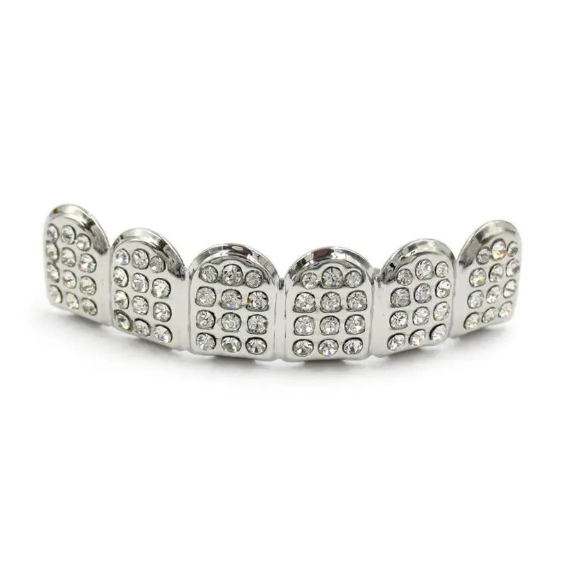 Fashion HIPHOP Tooth Braces Gold/Silver Teeth Top&Bottom with Diamonds Top & Bottom Grill Bling Jewellery for Men Women