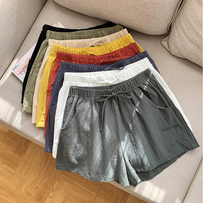 Solid Casual Linen Shorts Summer High Waist Women Workout Shorts Fashion Gym Sports Shorts Ladies Shorts Sport Basic Pants Femme