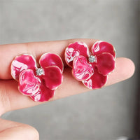 LATS Red Blue Enamel Flower Stud Earrings for Women Korean Fashion Five Petals Crystal Flowered Lovely Cute Girls Ear Decoration